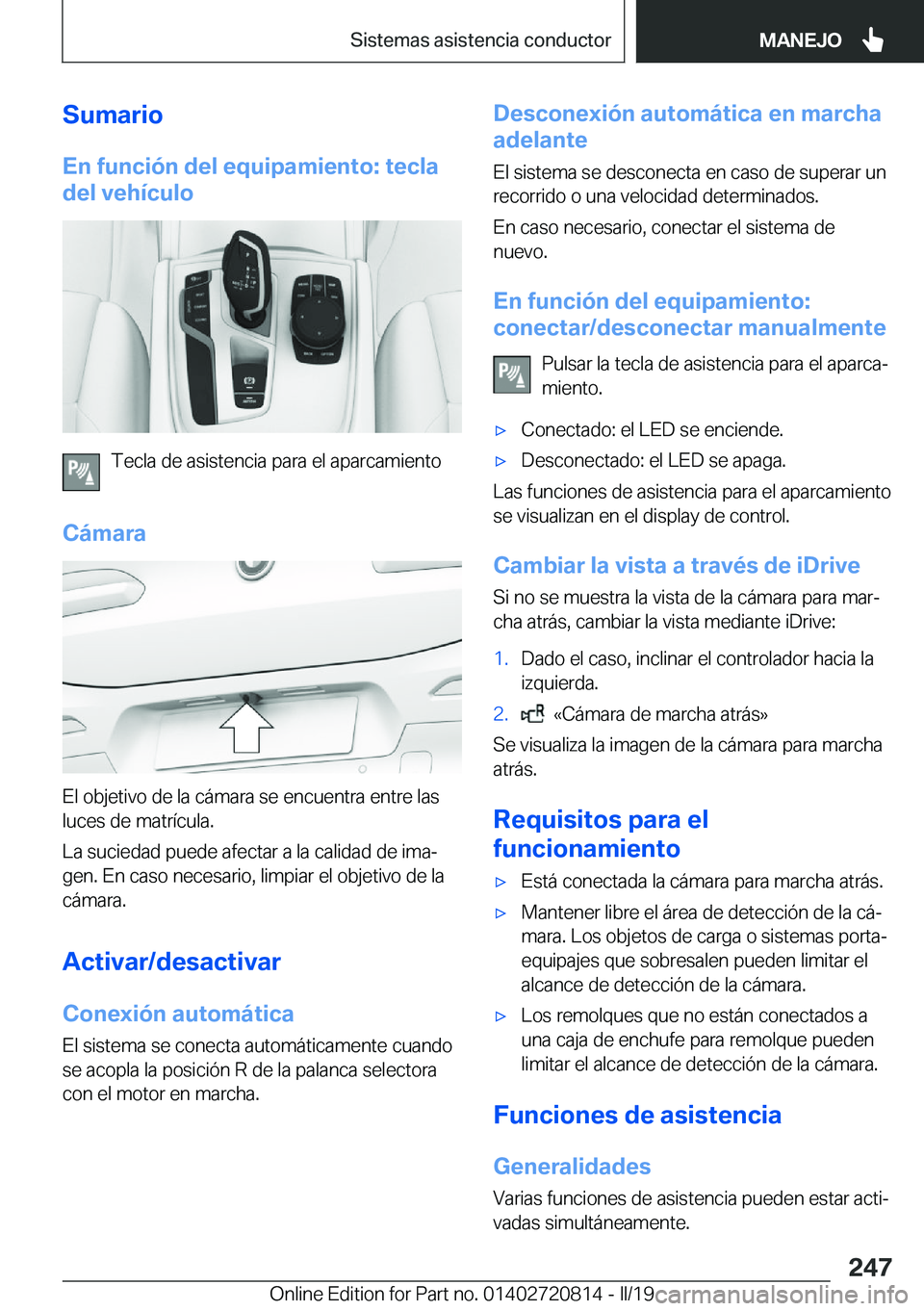 BMW X4 2019  Manuales de Empleo (in Spanish) �S�u�m�a�r�i�o�E�n��f�u�n�c�i�