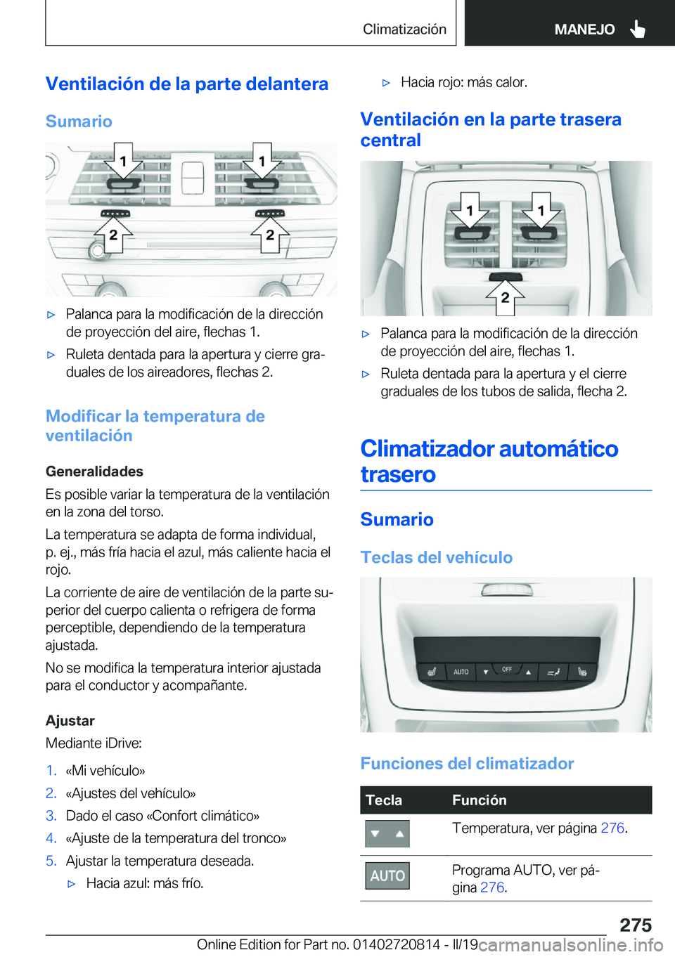 BMW X4 2019  Manuales de Empleo (in Spanish) �V�e�n�t�i�l�a�c�i�