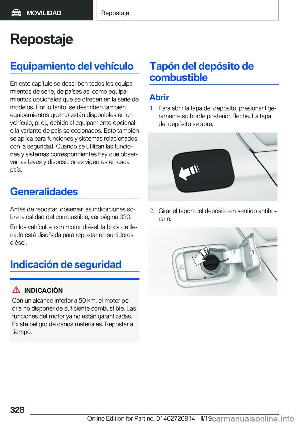 BMW X4 2019  Manuales de Empleo (in Spanish) �R�e�p�o�s�t�a�j�e�E�q�u�i�p�a�m�i�e�n�t�o��d�e�l��v�e�h�