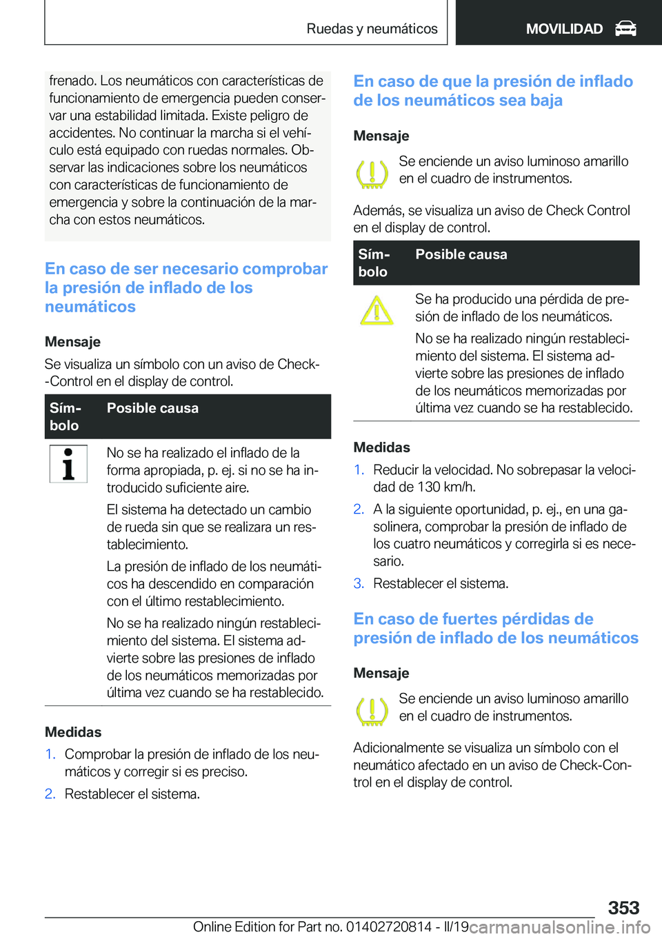 BMW X4 2019  Manuales de Empleo (in Spanish) �f�r�e�n�a�d�o�.��L�o�s��n�e�u�m�