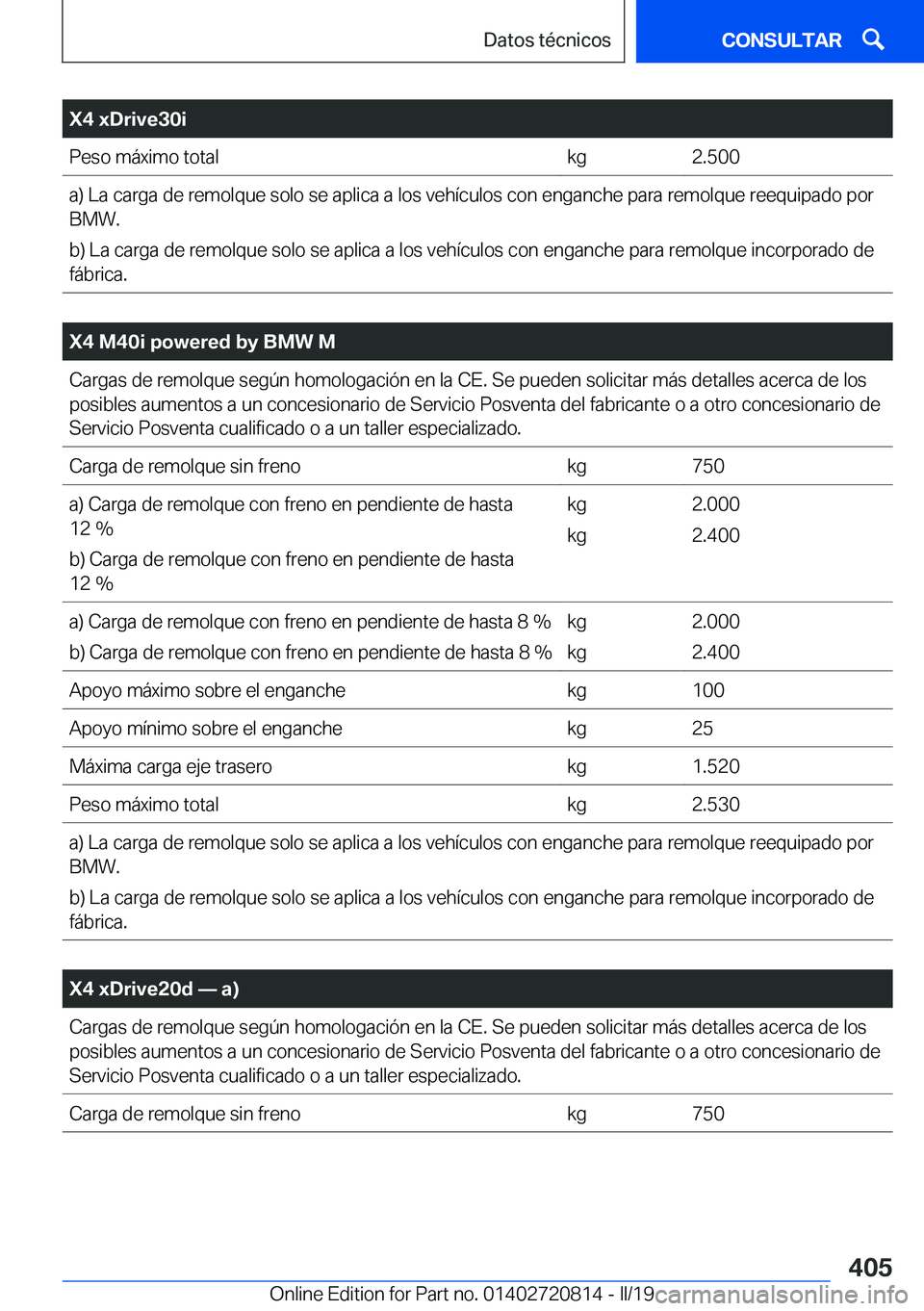 BMW X4 2019  Manuales de Empleo (in Spanish) �X�4��x�D�r�i�v�e�3�0�i�P�e�s�o��m�