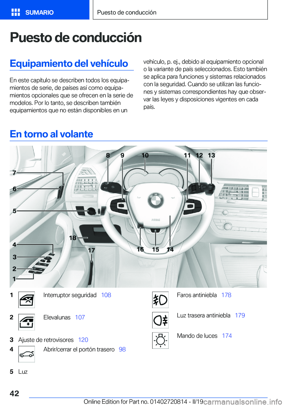 BMW X4 2019  Manuales de Empleo (in Spanish) �P�u�e�s�t�o��d�e��c�o�n�d�u�c�c�i�