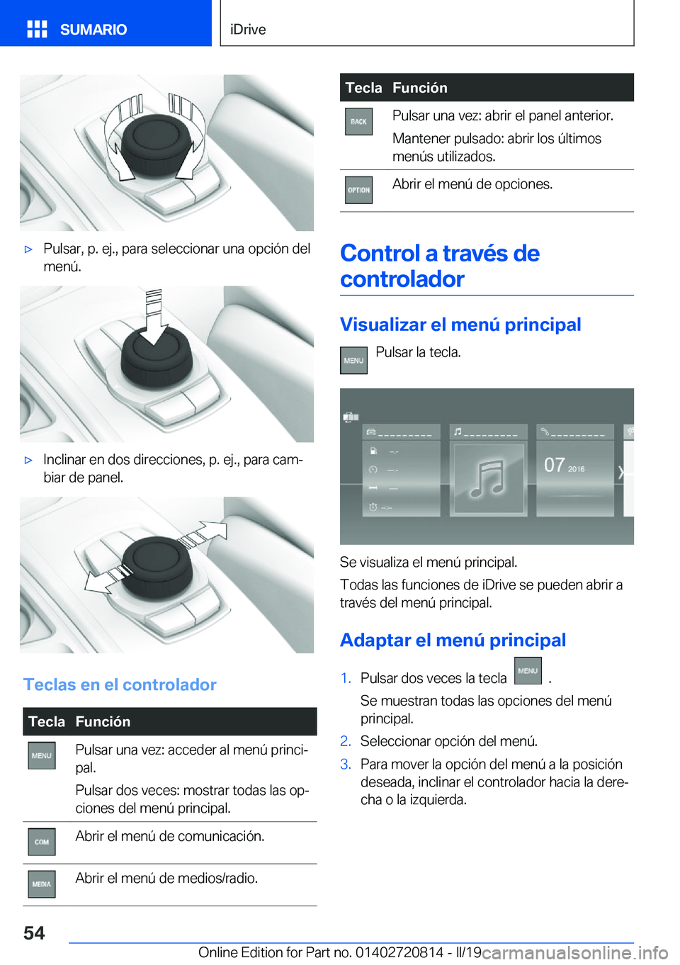 BMW X4 2019  Manuales de Empleo (in Spanish) x�P�u�l�s�a�r�,��p�.��e�j�.�,��p�a�r�a��s�e�l�e�c�c�i�o�n�a�r��u�n�a��o�p�c�i�