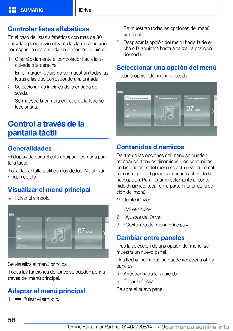 BMW X4 2019  Manuales de Empleo (in Spanish) �C�o�n�t�r�o�l�a�r��l�i�s�t�a�s��a�l�f�a�b�