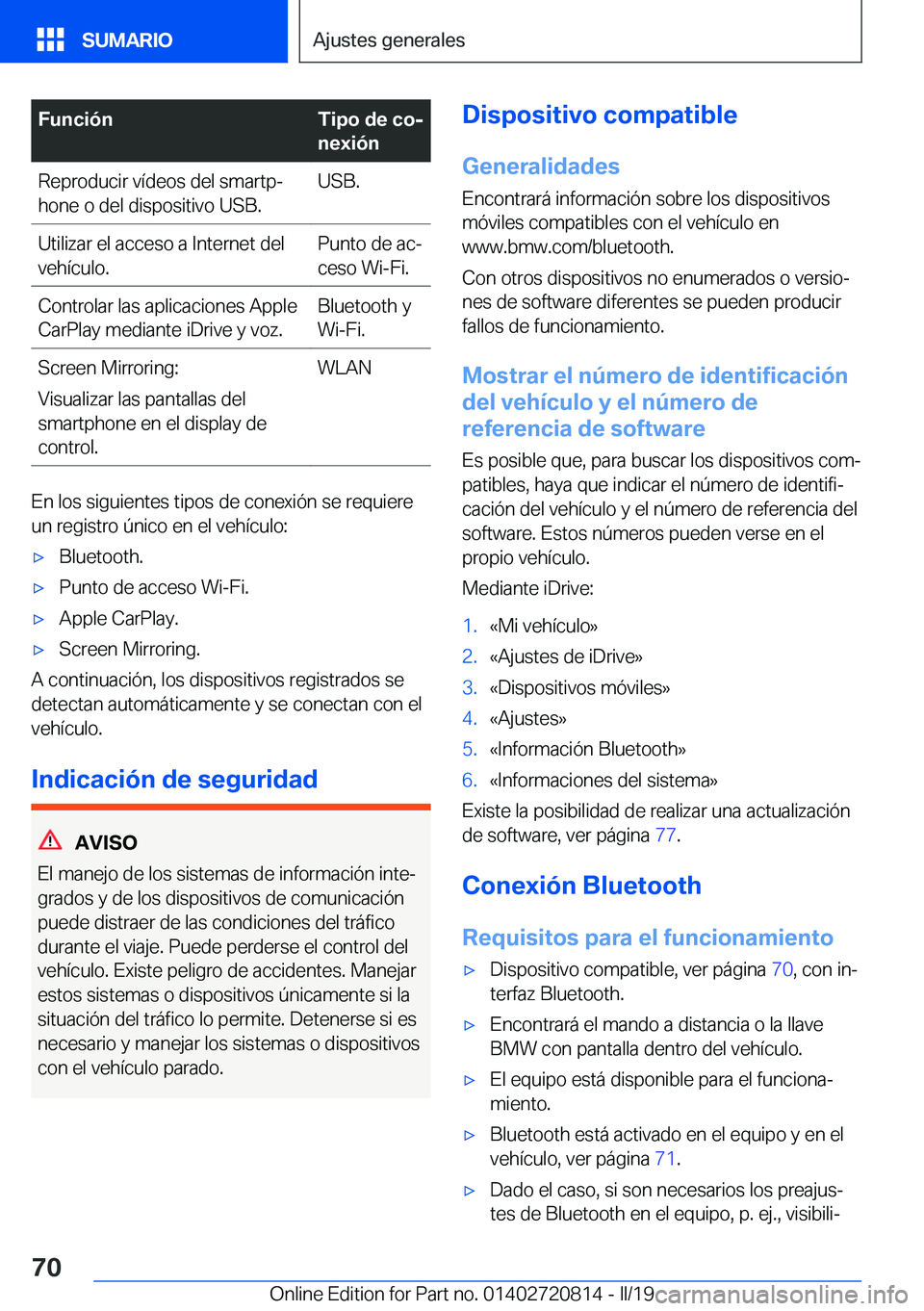 BMW X4 2019  Manuales de Empleo (in Spanish) �F�u�n�c�i�