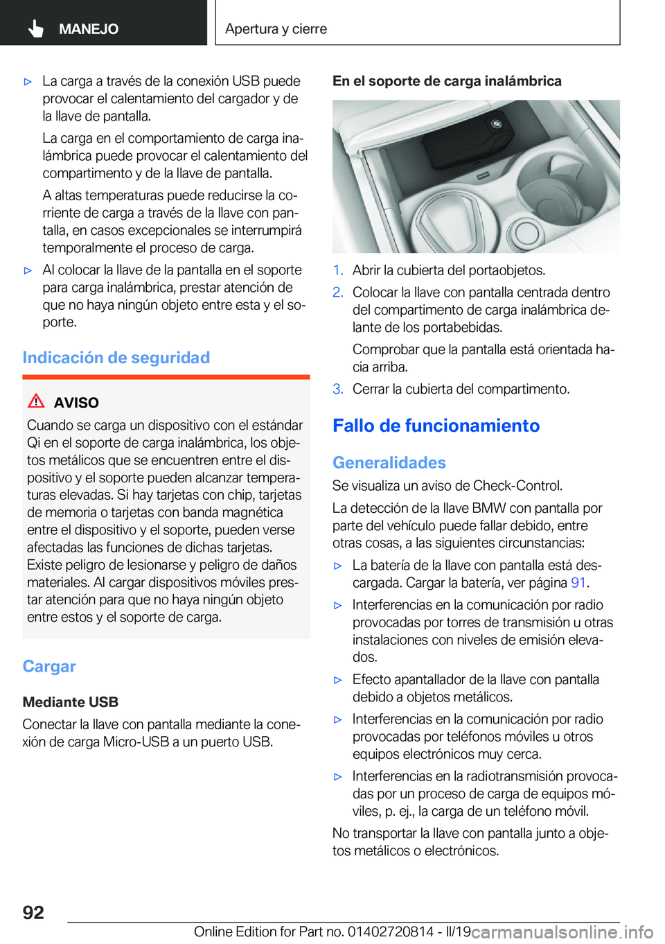 BMW X4 2019  Manuales de Empleo (in Spanish) x�L�a��c�a�r�g�a��a��t�r�a�v�