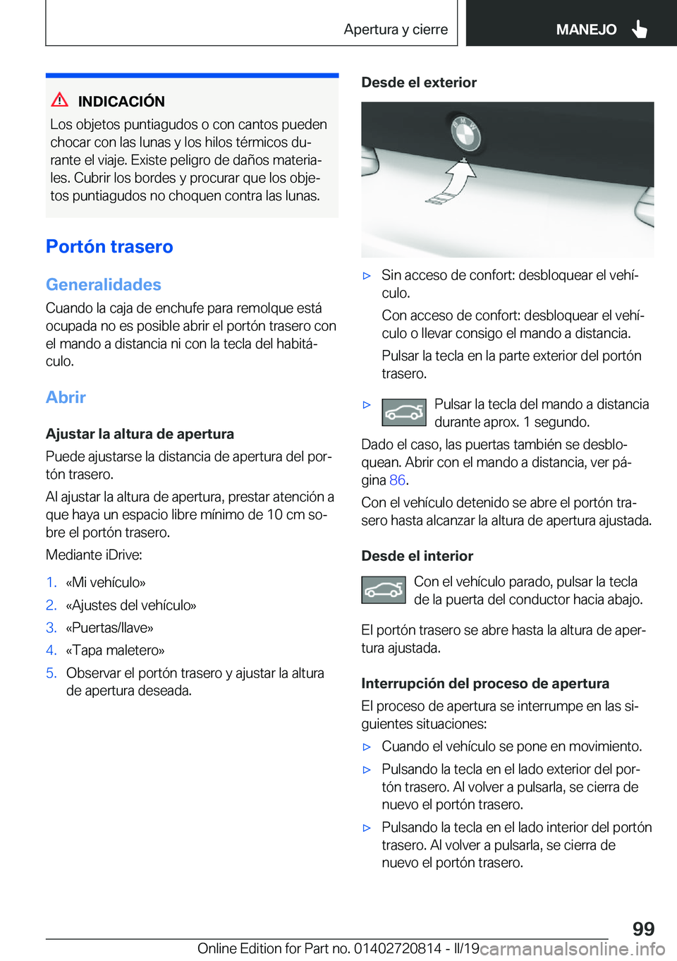 BMW X4 2019  Manuales de Empleo (in Spanish) �I�N�D�I�C�A�C�I�