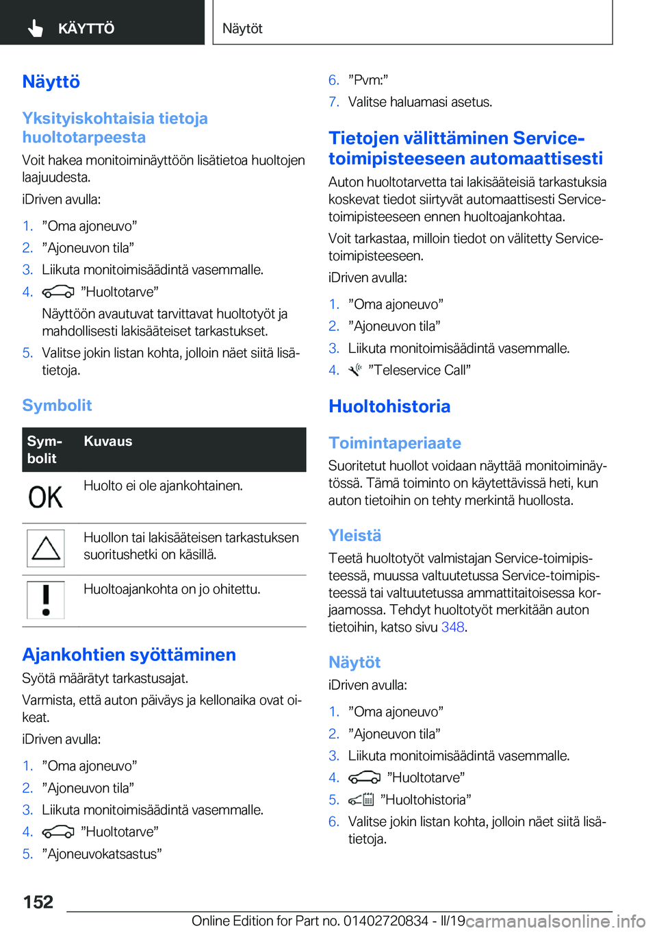 BMW X4 2019  Omistajan Käsikirja (in Finnish) �N�