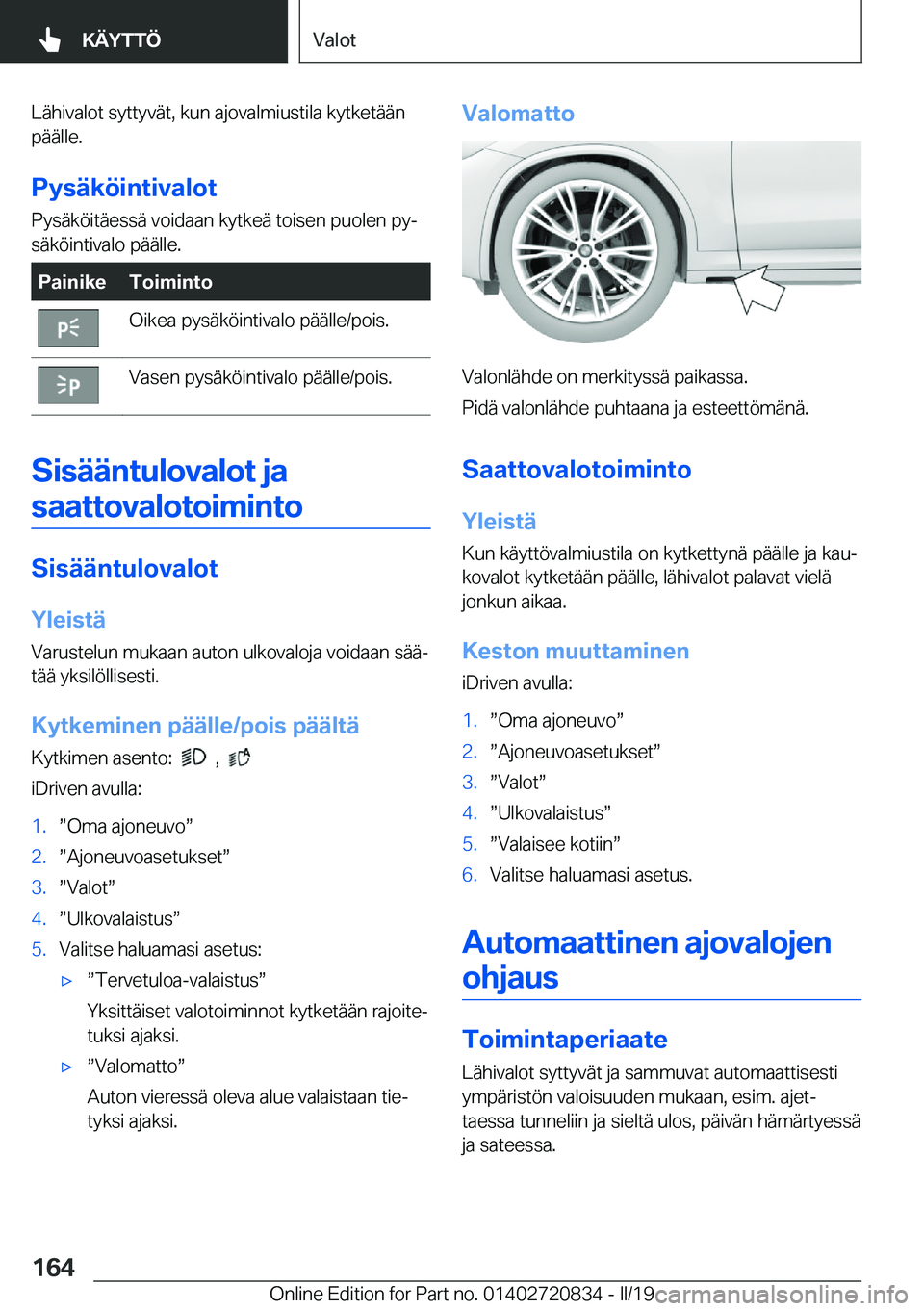 BMW X4 2019  Omistajan Käsikirja (in Finnish) �L�
