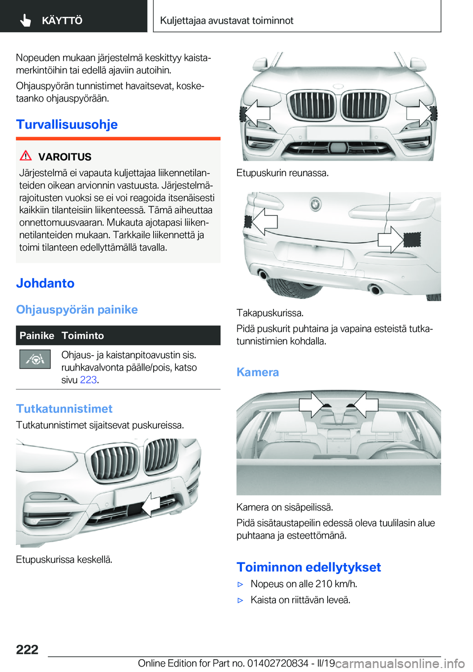 BMW X4 2019  Omistajan Käsikirja (in Finnish) �N�o�p�e�u�d�e�n��m�u�k�a�a�n��j�