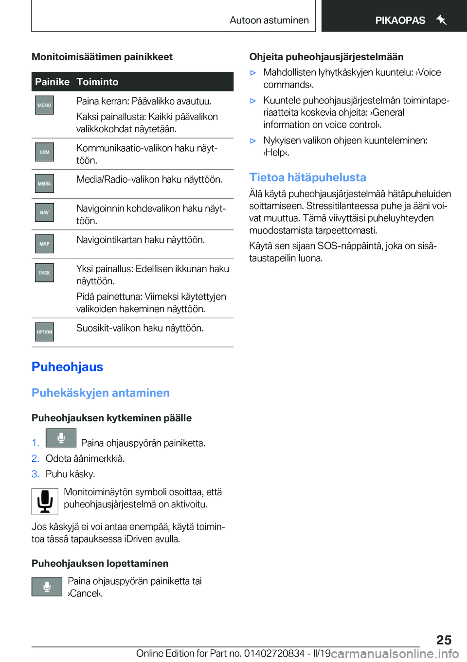 BMW X4 2019  Omistajan Käsikirja (in Finnish) �M�o�n�i�t�o�i�m�i�s�