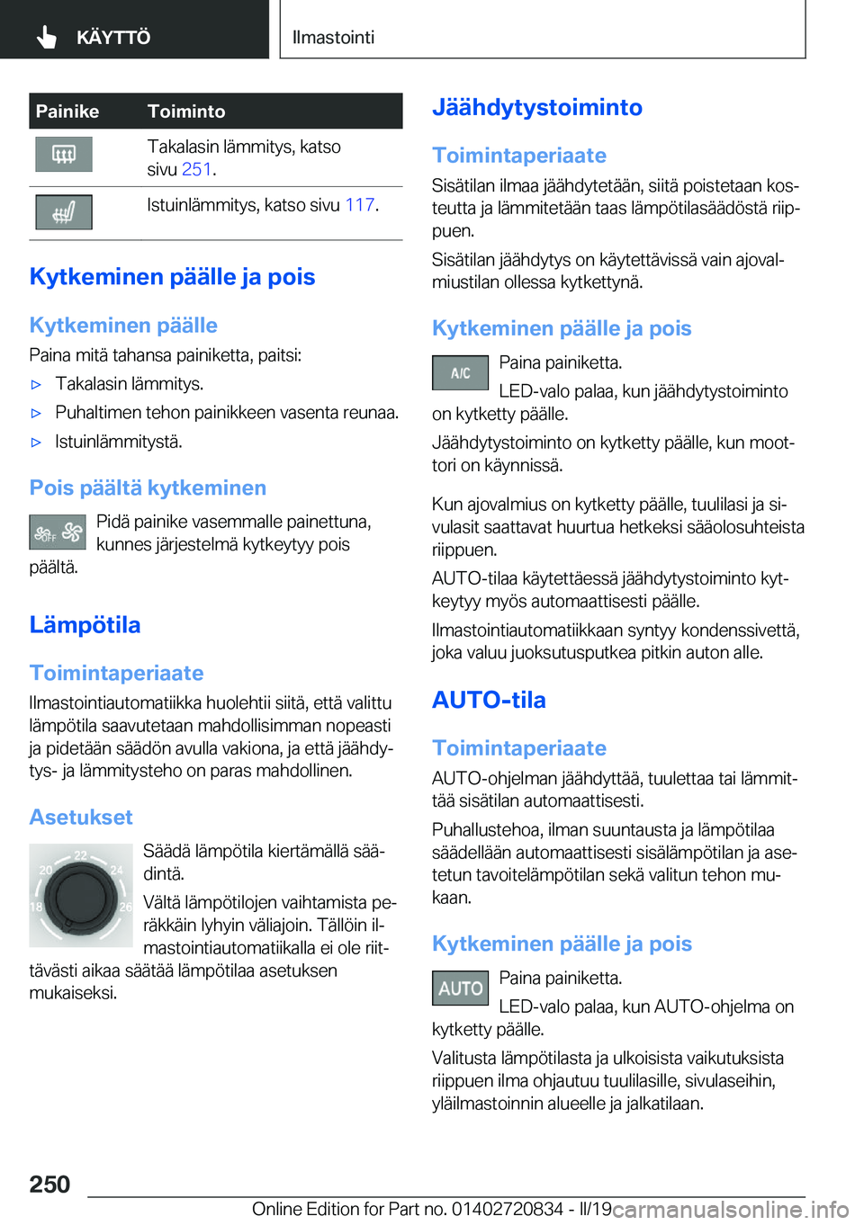 BMW X4 2019  Omistajan Käsikirja (in Finnish) �P�a�i�n�i�k�e�T�o�i�m�i�n�t�o�T�a�k�a�l�a�s�i�n��l�