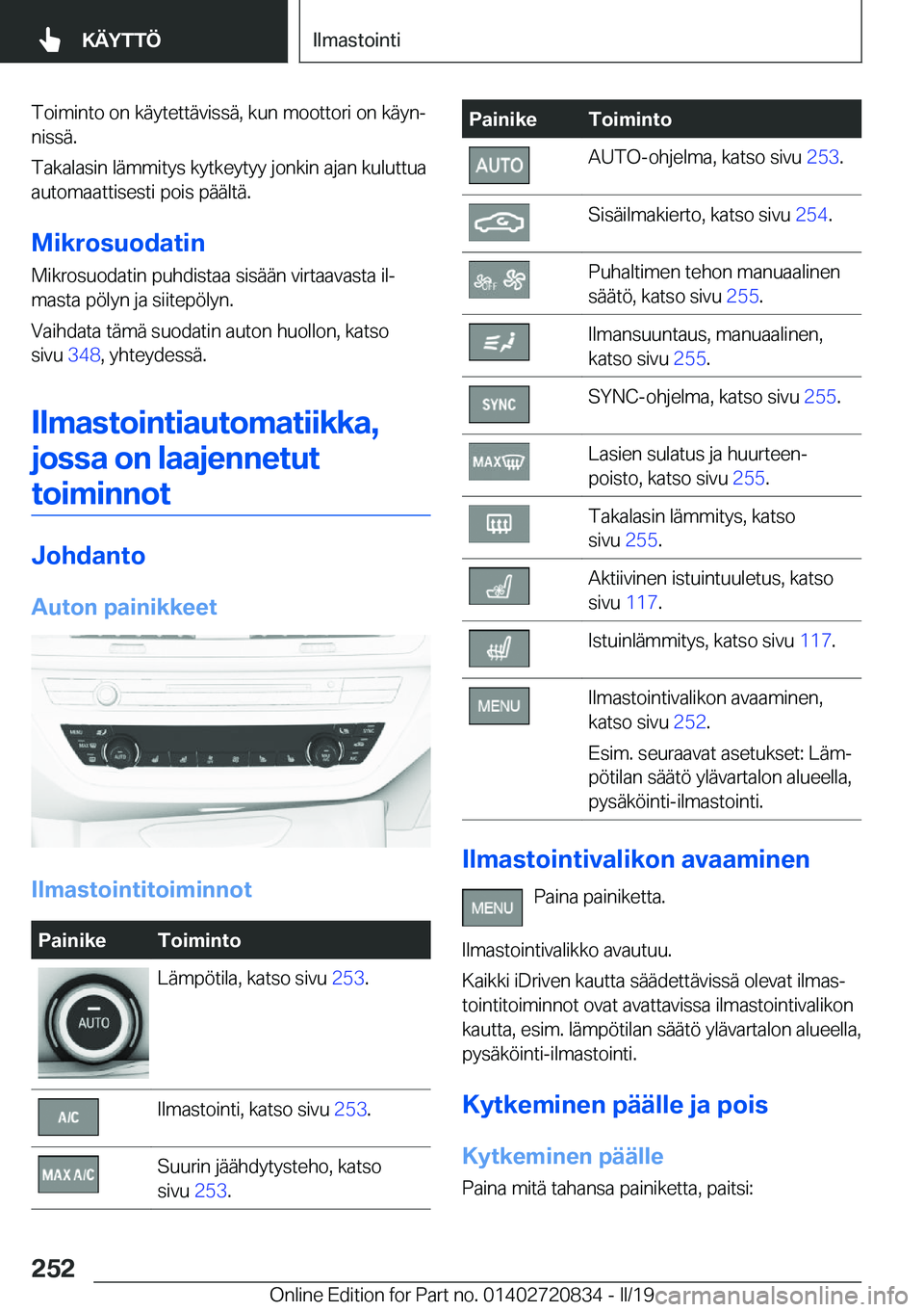 BMW X4 2019  Omistajan Käsikirja (in Finnish) �T�o�i�m�i�n�t�o��o�n��k�