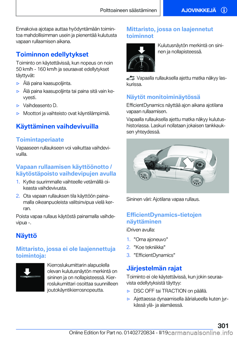BMW X4 2019  Omistajan Käsikirja (in Finnish) �E�n�n�a�k�o�i�v�a��a�j�o�t�a�p�a��a�u�t�t�a�a��h�y�