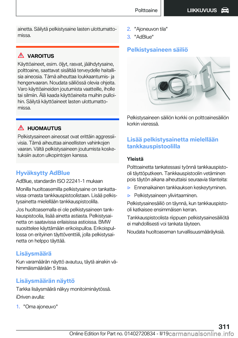 BMW X4 2019  Omistajan Käsikirja (in Finnish) �a�i�n�e�t�t�a�.��S�