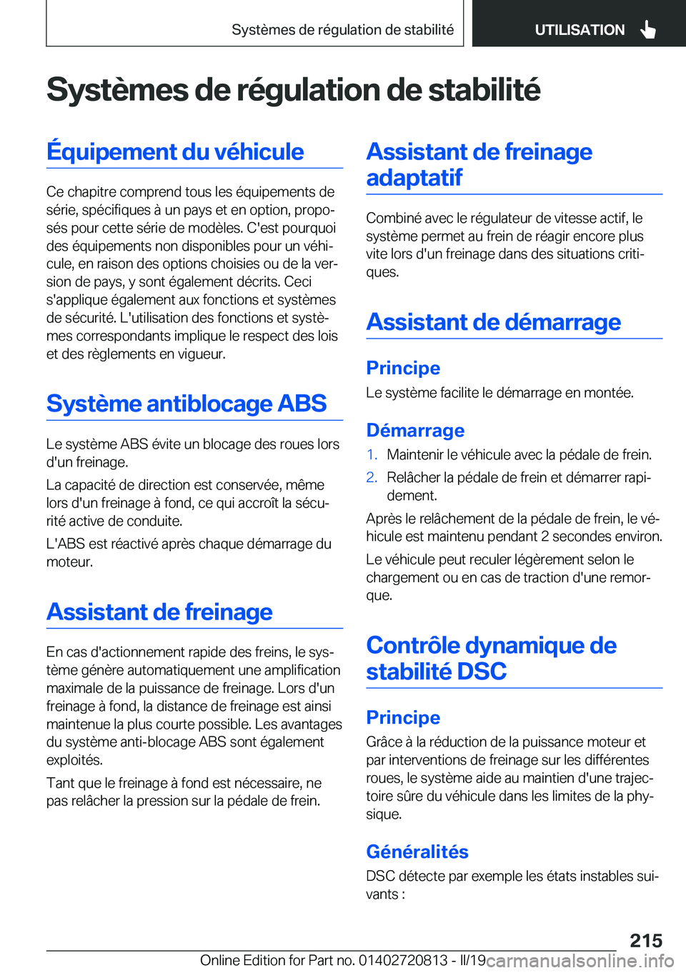 BMW X4 2019  Notices Demploi (in French) �S�y�s�t�è�m�e�s��d�e��r�é�g�u�l�a�t�i�o�n��d�e��s�t�a�b�i�l�i�t�é�