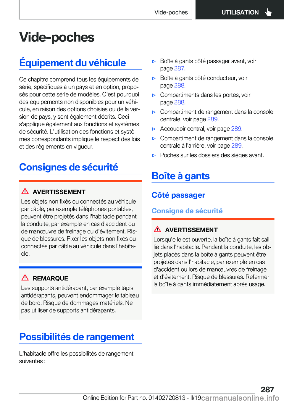 BMW X4 2019  Notices Demploi (in French) �V�i�d�e�-�p�o�c�h�e�s�