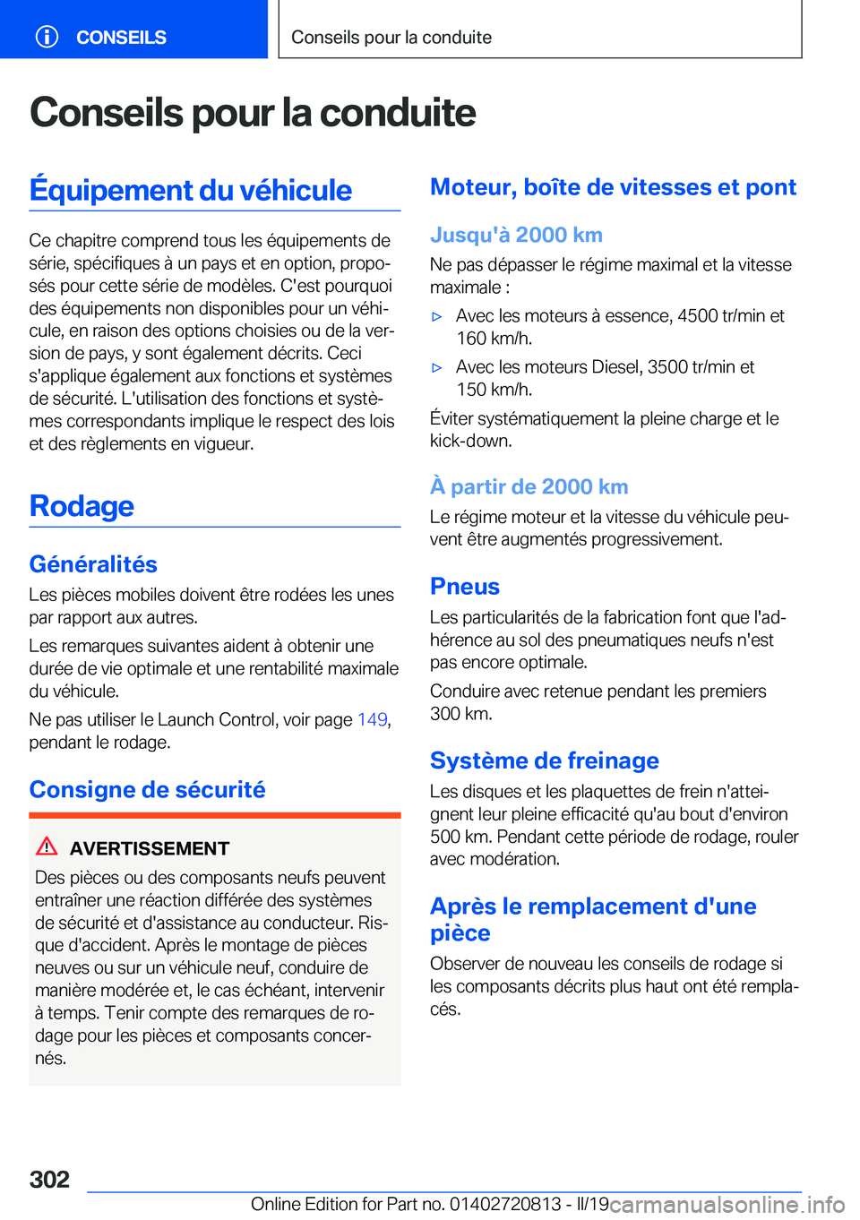 BMW X4 2019  Notices Demploi (in French) �C�o�n�s�e�i�l�s��p�o�u�r��l�a��c�o�n�d�u�i�t�e�