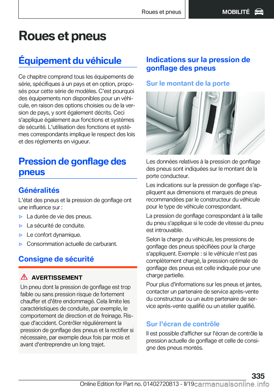 BMW X4 2019  Notices Demploi (in French) �R�o�u�e�s��e�t��p�n�e�u�s�