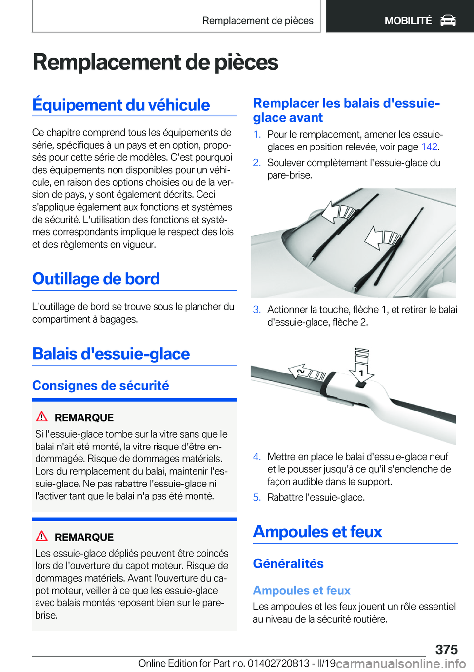 BMW X4 2019  Notices Demploi (in French) �R�e�m�p�l�a�c�e�m�e�n�t��d�e��p�i�è�c�e�s�