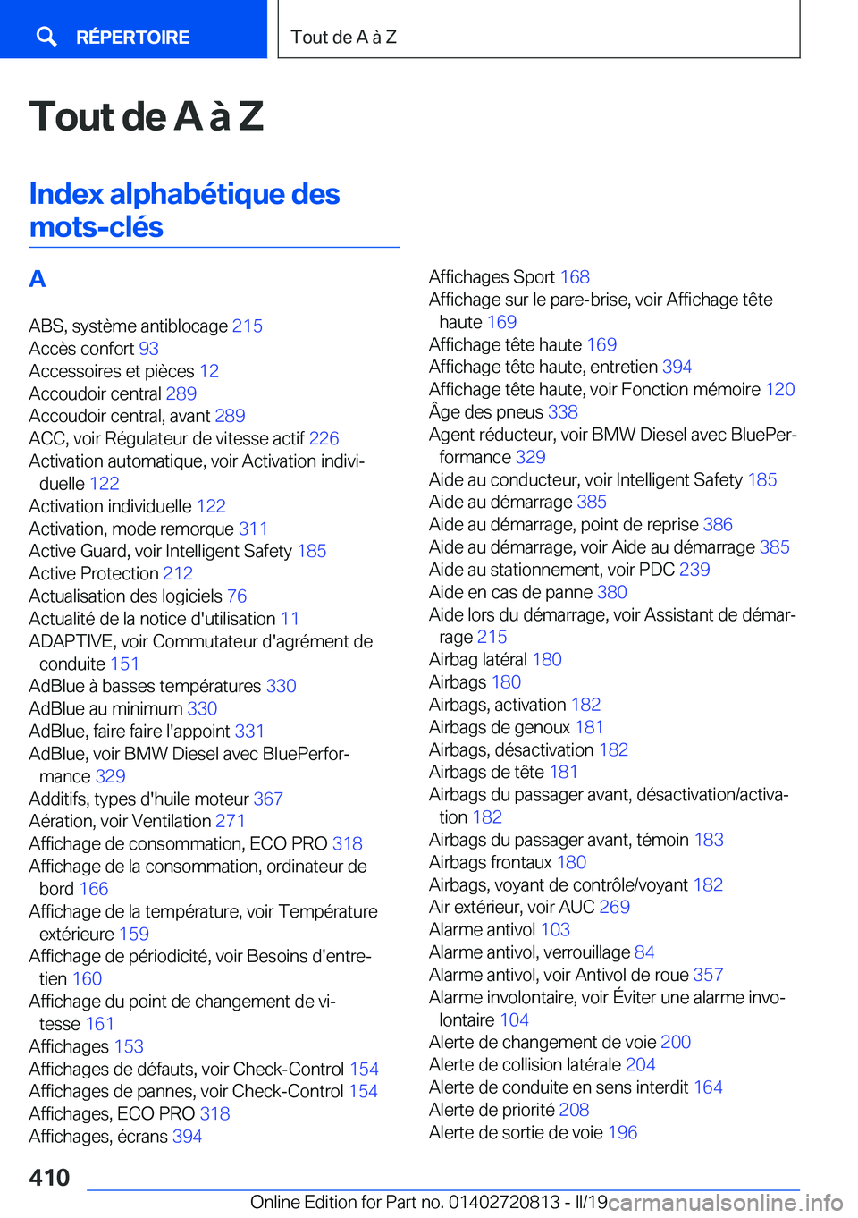 BMW X4 2019  Notices Demploi (in French) �T�o�u�t��d�e��A��