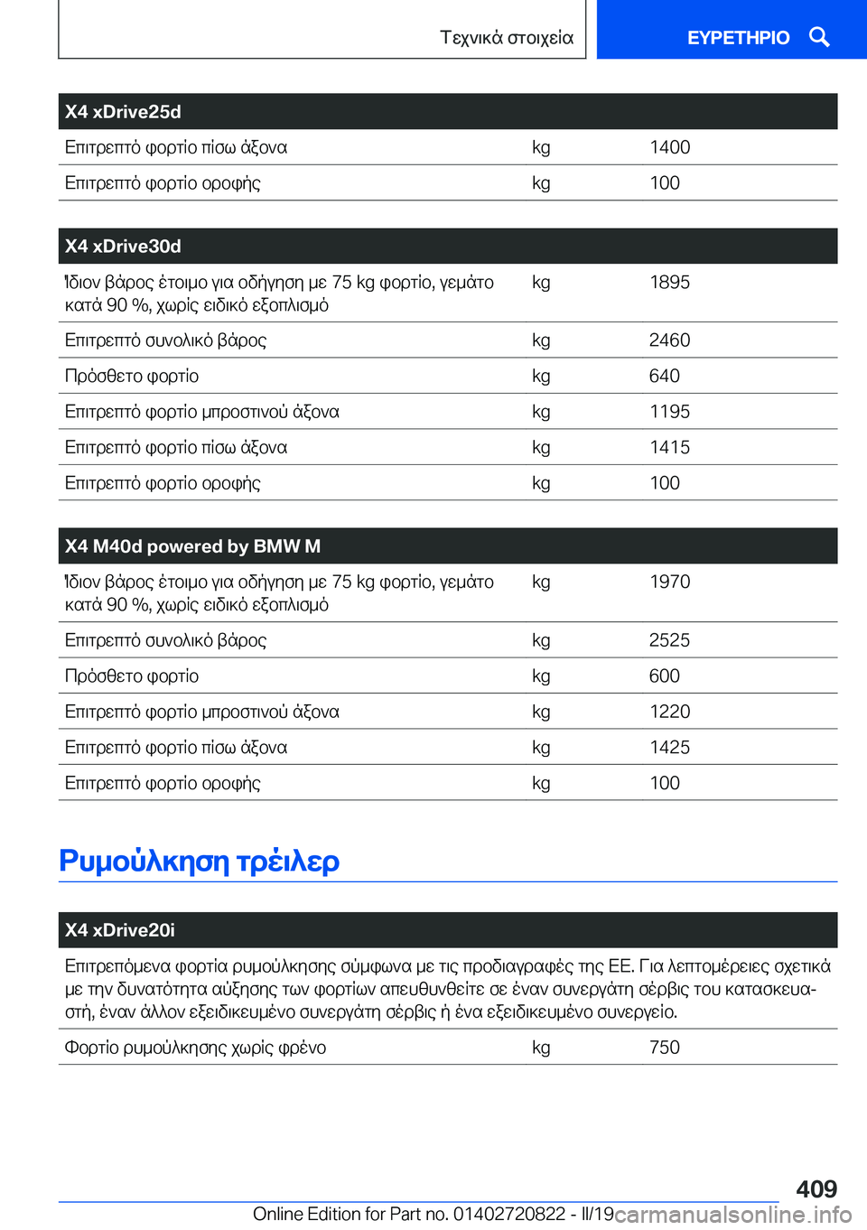 BMW X4 2019  ΟΔΗΓΌΣ ΧΡΉΣΗΣ (in Greek) �X�4��x�D�r�i�v�e�2�5�dXc\gdwcgo�ibdgRb�cRfl�nab`s�k�g�1�4�0�0Xc\gdwcgo�ibdgRb�bdbipe�k�g�1�0�0
�
�X�4��x�D�r�i�v�e�3�0�dOv\b`�tndbe�o