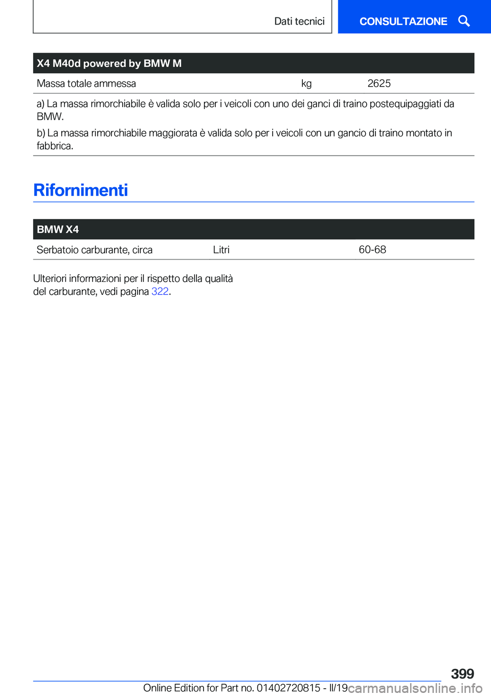 BMW X4 2019  Libretti Di Uso E manutenzione (in Italian) �X�4��M�4�0�d��p�o�w�e�r�e�d��b�y��B�M�W��M�M�a�s�s�a��t�o�t�a�l�e��a�m�m�e�s�s�a�k�g�2�6�2�5�a�)��L�a��m�a�s�s�a��r�i�m�o�r�c�h�i�a�b�i�l�e��è��v�a�l�i�d�a��s�o�l�o��p�e�r��i��v�e�i�