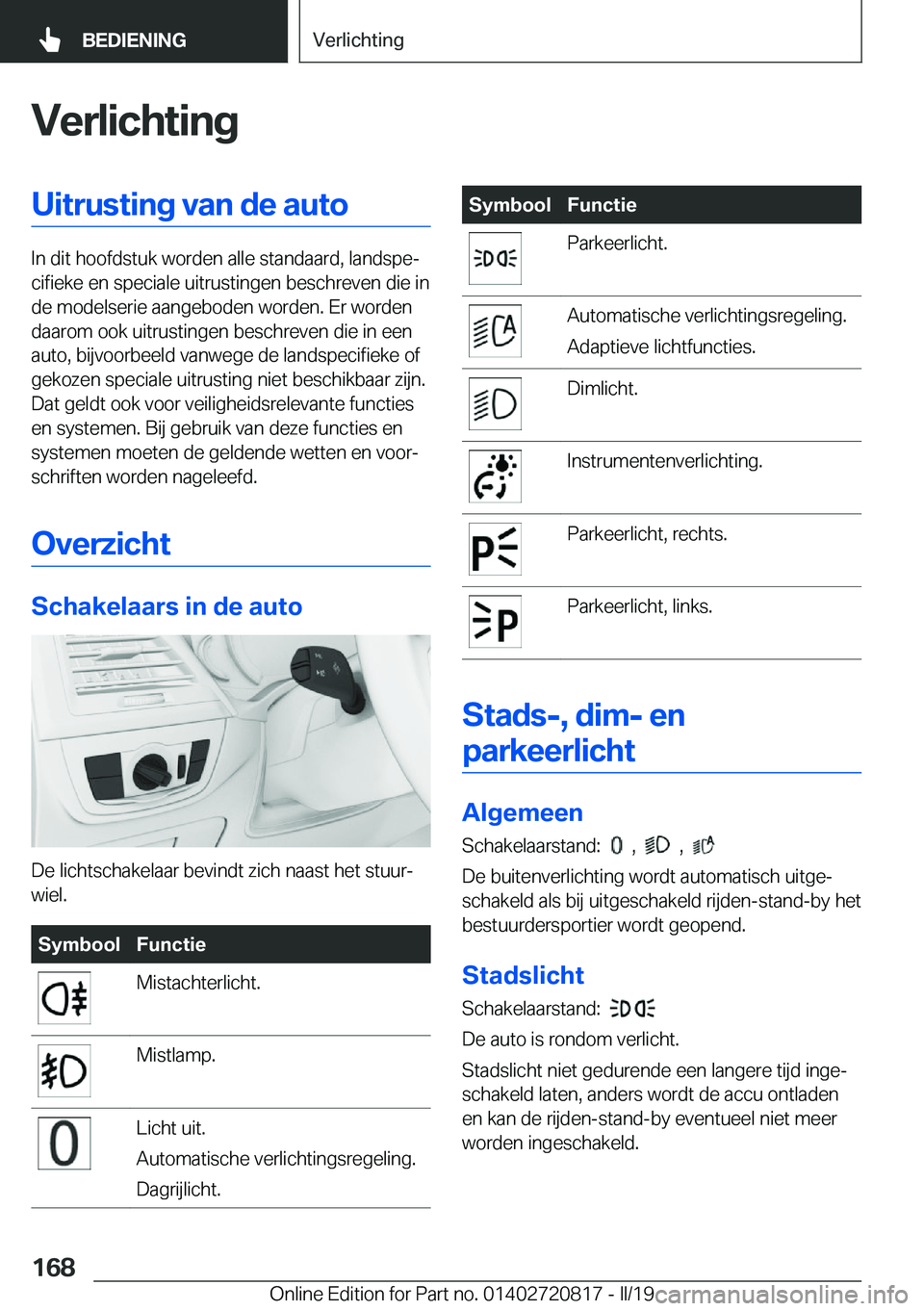 BMW X4 2019  Instructieboekjes (in Dutch) �V�e�r�l�i�c�h�t�i�n�g�U�i�t�r�u�s�t�i�n�g��v�a�n��d�e��a�u�t�o
�I�n��d�i�t��h�o�o�f�d�s�t�u�k��w�o�r�d�e�n��a�l�l�e��s�t�a�n�d�a�a�r�d�,��l�a�n�d�s�p�ej�c�i�f�i�e�k�e��e�n��s�p�e�c�i�a�l�