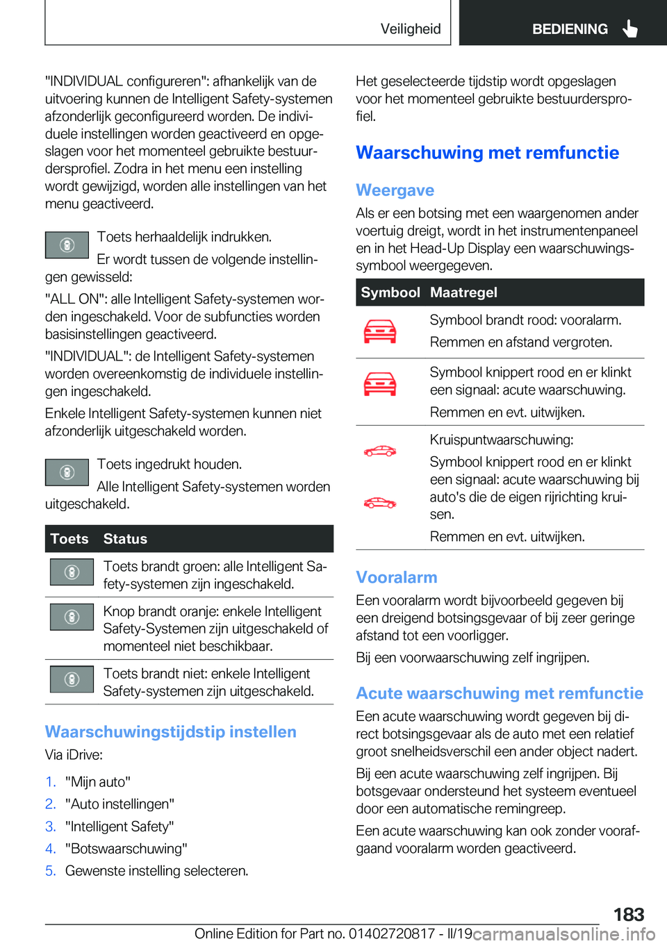 BMW X4 2019  Instructieboekjes (in Dutch) ��I�N�D�I�V�I�D�U�A�L��c�o�n�f�i�g�u�r�e�r�e�n��:��a�f�h�a�n�k�e�l�i�j�k��v�a�n��d�e
�u�i�t�v�o�e�r�i�n�g��k�u�n�n�e�n��d�e��I�n�t�e�l�l�i�g�e�n�t��S�a�f�e�t�y�-�s�y�s�t�e�m�e�n �a�f�z�o�n�d