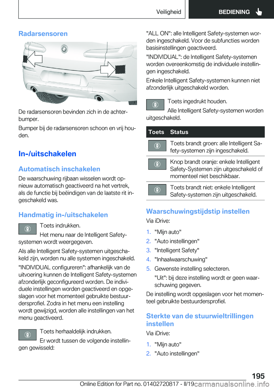BMW X4 2019  Instructieboekjes (in Dutch) �R�a�d�a�r�s�e�n�s�o�r�e�n
�D�e��r�a�d�a�r�s�e�n�s�o�r�e�n��b�e�v�i�n�d�e�n��z�i�c�h��i�n��d�e��a�c�h�t�e�rj�b�u�m�p�e�r�.
�B�u�m�p�e�r��b�i�j��d�e��r�a�d�a�r�s�e�n�s�o�r�e�n��s�c�h�o�o�n�