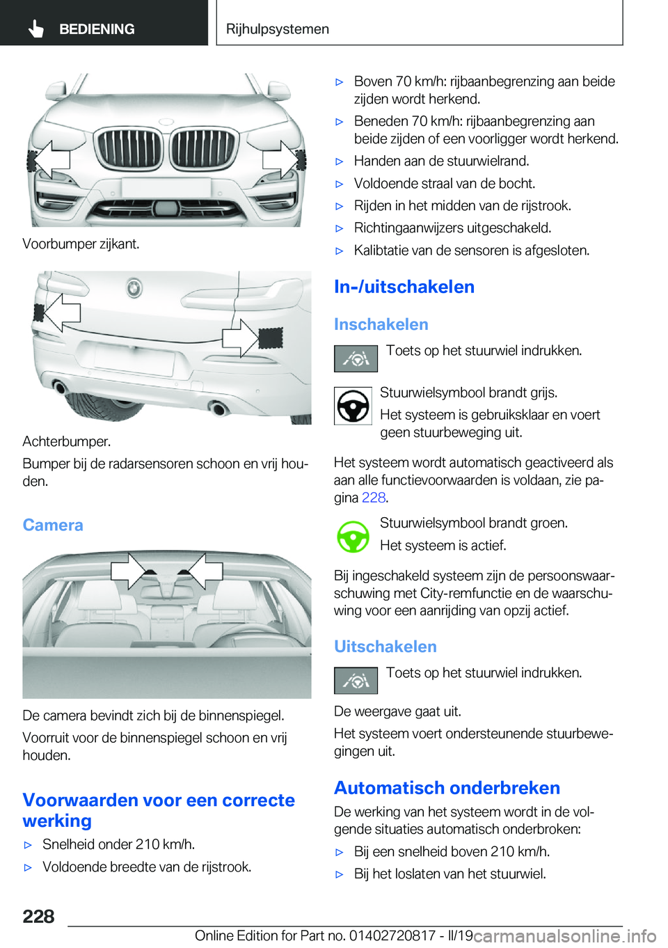 BMW X4 2019  Instructieboekjes (in Dutch) �V�o�o�r�b�u�m�p�e�r��z�i�j�k�a�n�t�.
�A�c�h�t�e�r�b�u�m�p�e�r�.
�B�u�m�p�e�r��b�i�j��d�e��r�a�d�a�r�s�e�n�s�o�r�e�n��s�c�h�o�o�n��e�n��v�r�i�j��h�o�uj �d�e�n�.
�C�a�m�e�r�a
�D�e��c�a�m�e�r�
