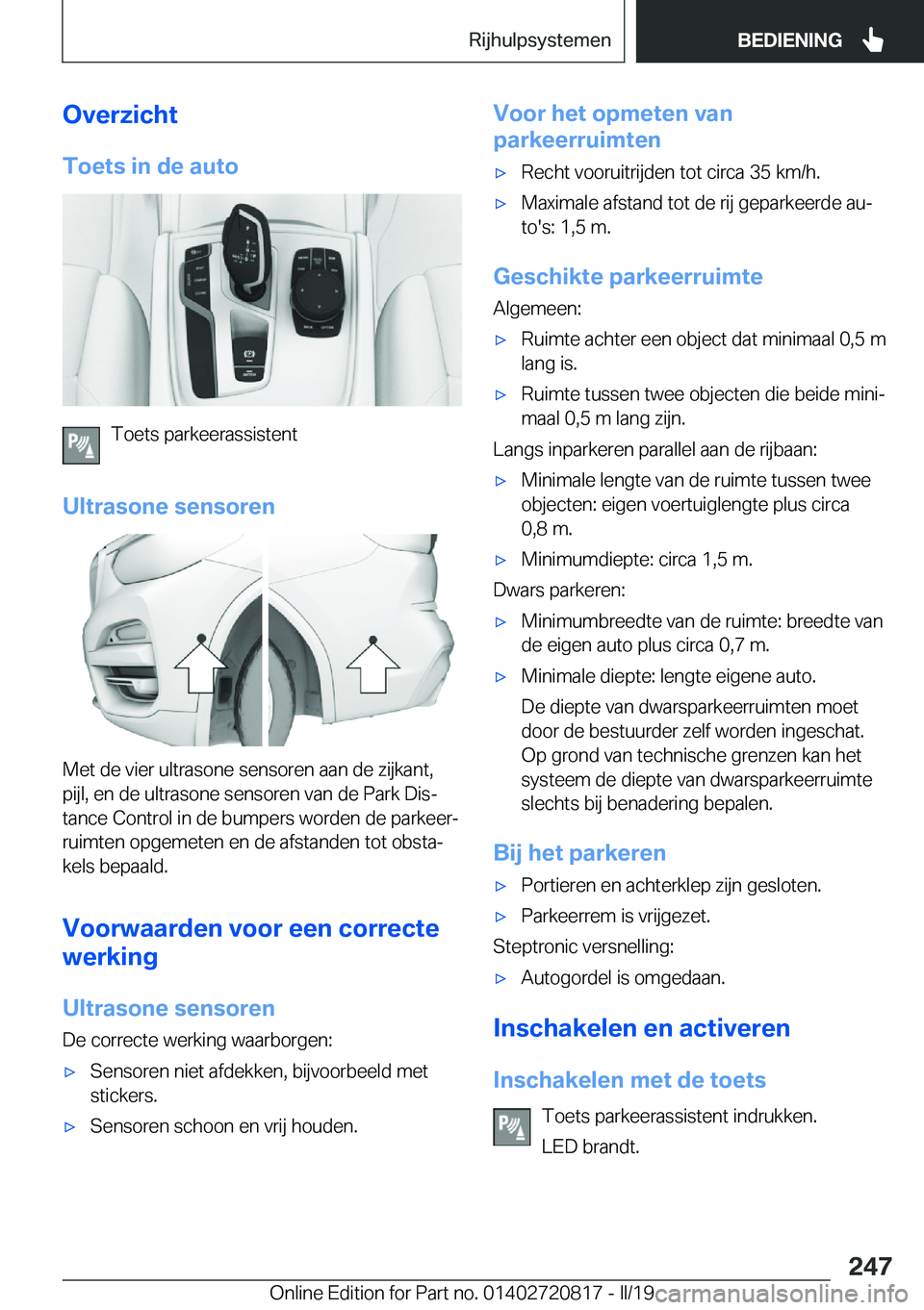 BMW X4 2019  Instructieboekjes (in Dutch) �O�v�e�r�z�i�c�h�t�T�o�e�t�s��i�n��d�e��a�u�t�o
�T�o�e�t�s��p�a�r�k�e�e�r�a�s�s�i�s�t�e�n�t
�U�l�t�r�a�s�o�n�e��s�e�n�s�o�r�e�n
�M�e�t��d�e��v�i�e�r��u�l�t�r�a�s�o�n�e��s�e�n�s�o�r�e�n��a�a�