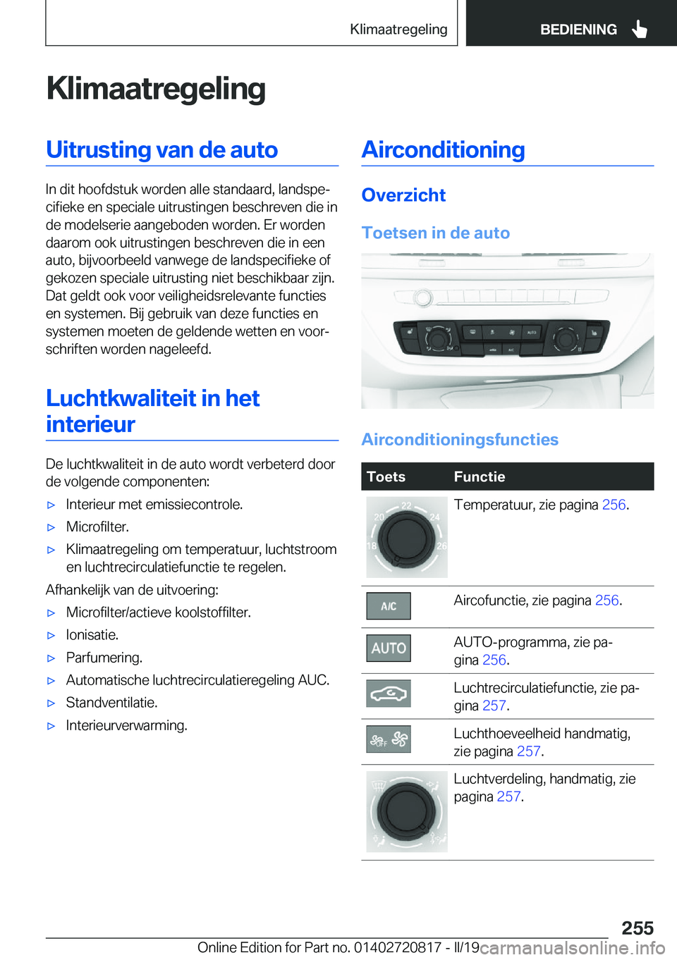 BMW X4 2019  Instructieboekjes (in Dutch) �K�l�i�m�a�a�t�r�e�g�e�l�i�n�g�U�i�t�r�u�s�t�i�n�g��v�a�n��d�e��a�u�t�o
�I�n��d�i�t��h�o�o�f�d�s�t�u�k��w�o�r�d�e�n��a�l�l�e��s�t�a�n�d�a�a�r�d�,��l�a�n�d�s�p�ej�c�i�f�i�e�k�e��e�n��s�p�e�