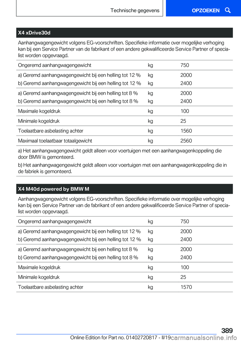 BMW X4 2019  Instructieboekjes (in Dutch) �X�4��x�D�r�i�v�e�3�0�d�A�a�n�h�a�n�g�w�a�g�e�n�g�e�w�i�c�h�t��v�o�l�g�e�n�s��E�G�-�v�o�o�r�s�c�h�r�i�f�t�e�n�.��S�p�e�c�i�f�i�e�k�e��i�n�f�o�r�m�a�t�i�e��o�v�e�r��m�o�g�e�l�i�j�k�e��v�e�r�h�o