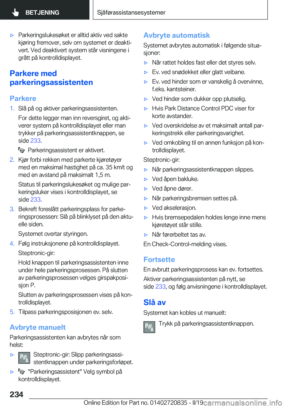 BMW X4 2019  InstruksjonsbØker (in Norwegian) x�P�a�r�k�e�r�i�n�g�s�l�u�k�e�s�