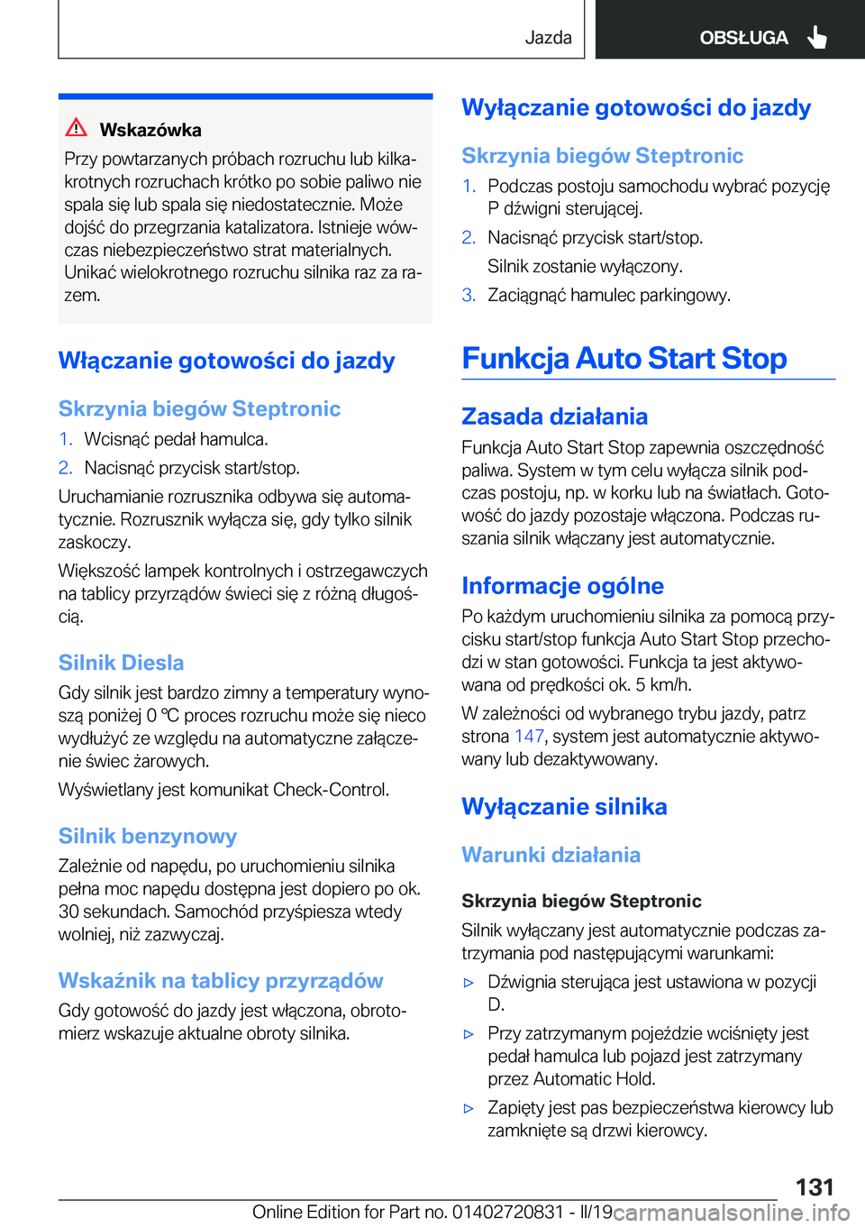 BMW X4 2019  Instrukcja obsługi (in Polish) �W�s�k�a�z�