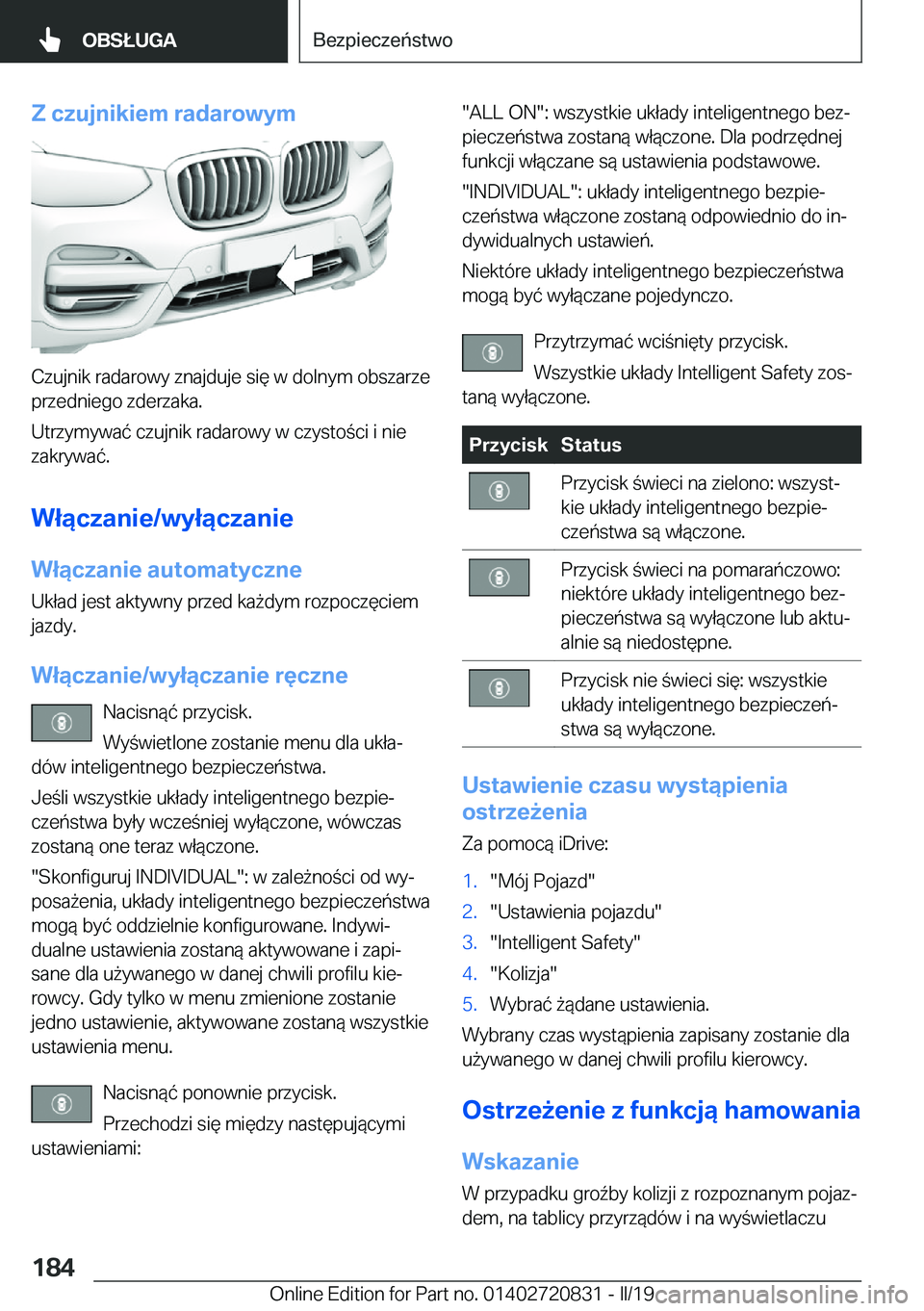 BMW X4 2019  Instrukcja obsługi (in Polish) �Z��c�z�u�j�n�i�k�i�e�m��r�a�d�a�r�o�w�y�m
�C�z�u�j�n�i�k��r�a�d�a�r�o�w�y��z�n�a�j�d�u�j�e��s�i�