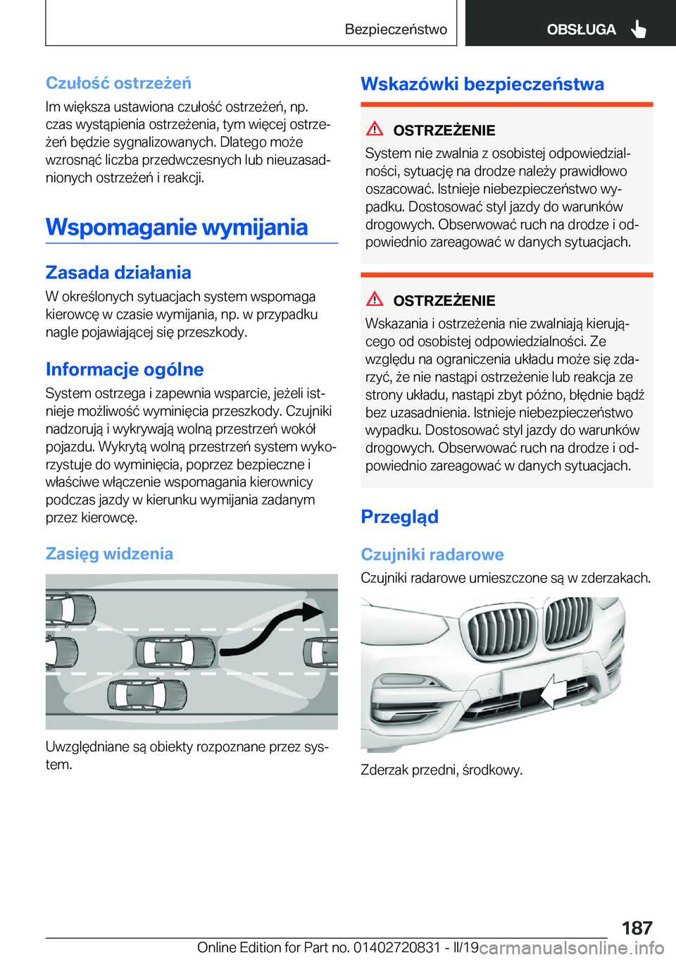 BMW X4 2019  Instrukcja obsługi (in Polish) �C�z�u�ł�o�ć��o�s�t�r�z�e9�e�