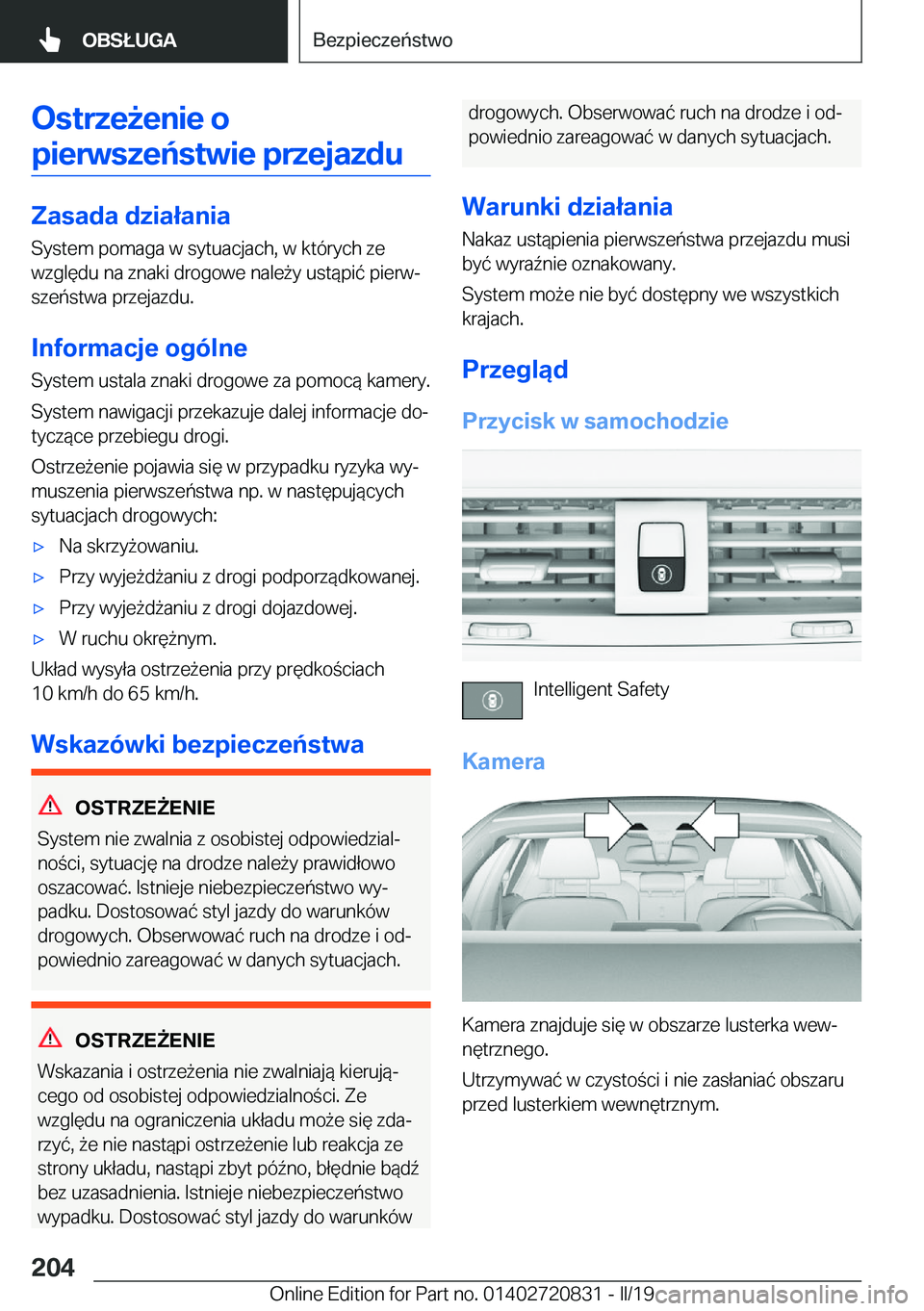 BMW X4 2019  Instrukcja obsługi (in Polish) �O�s�t�r�z�e9�e�n�i�e��o�p�i�e�r�w�s�z�e�