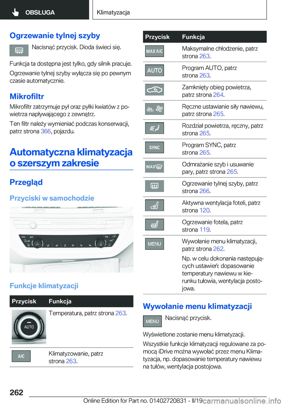 BMW X4 2019  Instrukcja obsługi (in Polish) �O�g�r�z�e�w�a�n�i�e��t�y�l�n�e�j��s�z�y�b�y�N�a�c�i�s�n�