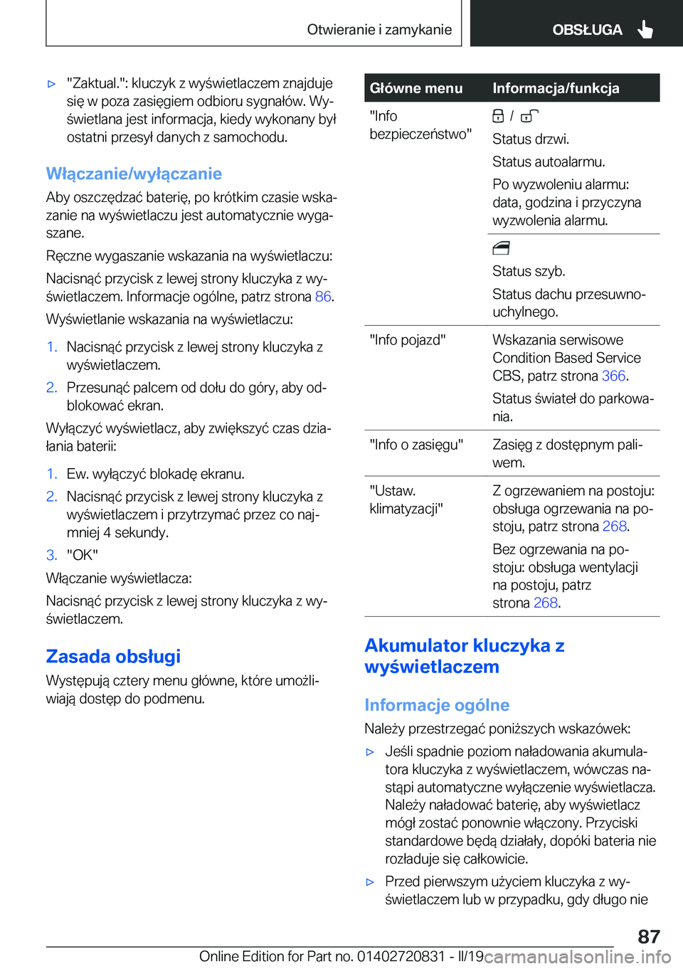 BMW X4 2019  Instrukcja obsługi (in Polish) 'x��Z�a�k�t�u�a�l�.��:��k�l�u�c�z�y�k��z��w�y�w�i�e�t�l�a�c�z�e�m��z�n�a�j�d�u�j�e
�s�i�