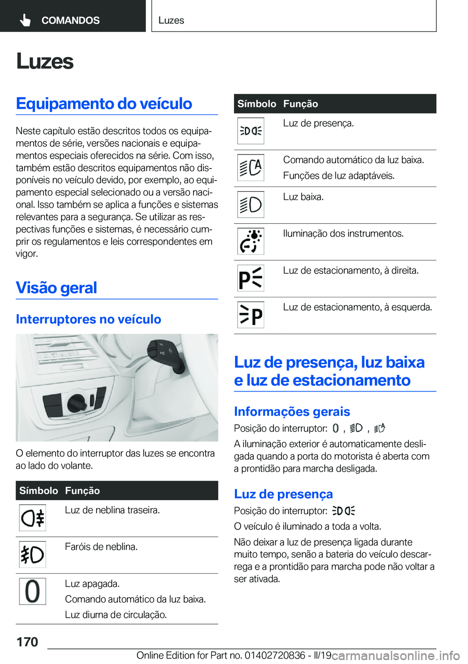 BMW X4 2019  Manual do condutor (in Portuguese) �L�u�z�e�s�E�q�u�i�p�a�m�e�n�t�o��d�o��v�e�
