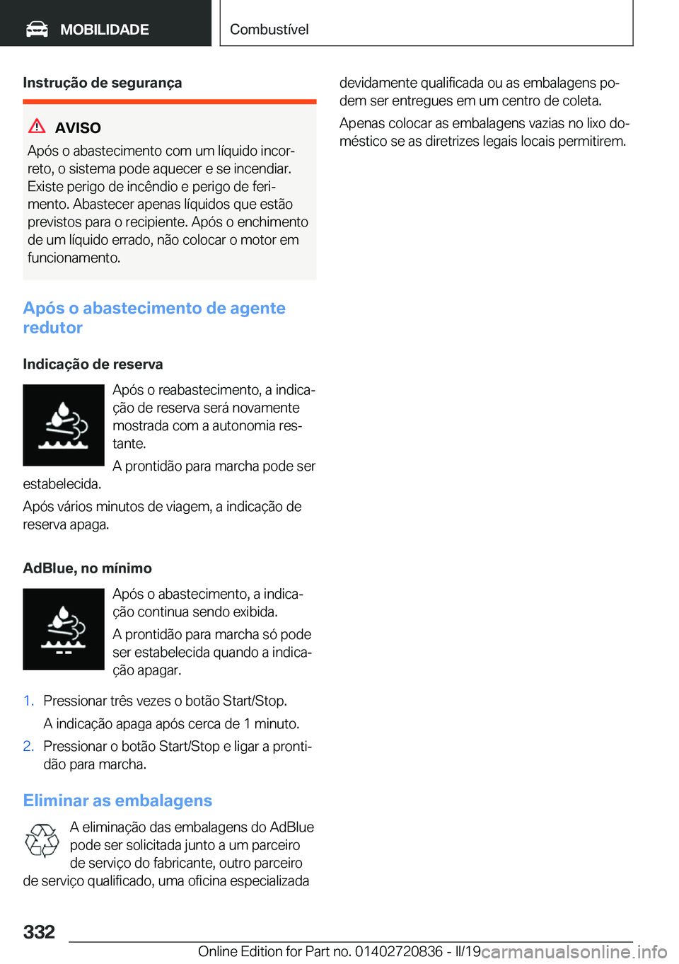 BMW X4 2019  Manual do condutor (in Portuguese) �I�n�s�t�r�u�