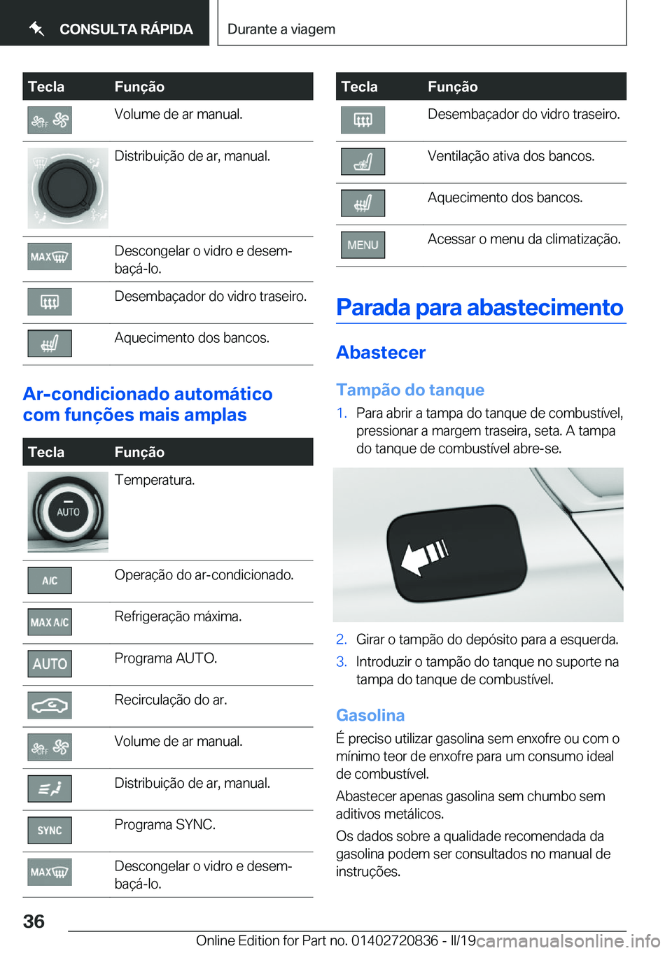 BMW X4 2019  Manual do condutor (in Portuguese) �T�e�c�l�a�F�u�n�