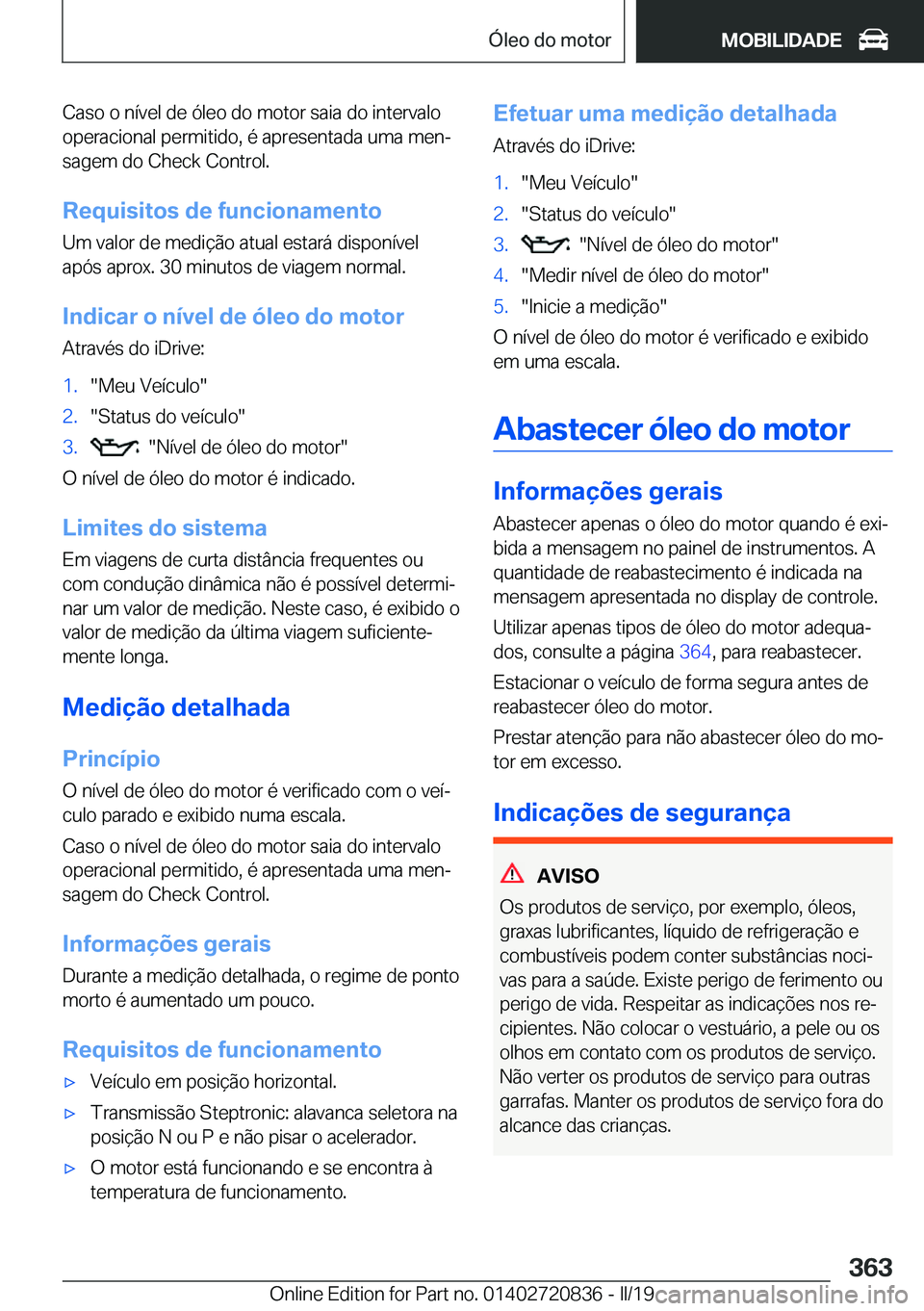 BMW X4 2019  Manual do condutor (in Portuguese) �C�a�s�o��o��n�