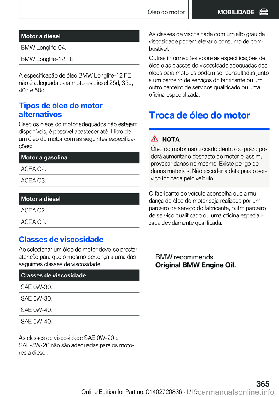 BMW X4 2019  Manual do condutor (in Portuguese) �M�o�t�o�r��a��d�i�e�s�e�l�B�M�W��L�o�n�g�l�i�f�e�-�0�4�.�B�M�W��L�o�n�g�l�i�f�e�-�1�2��F�E�.
�A��e�s�p�e�c�i�f�i�c�a�