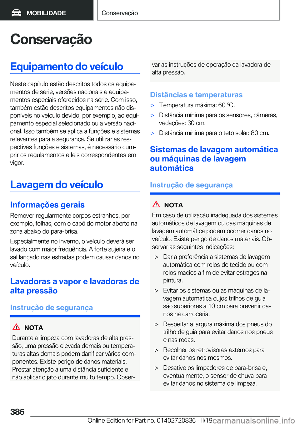 BMW X4 2019  Manual do condutor (in Portuguese) �C�o�n�s�e�r�v�a�