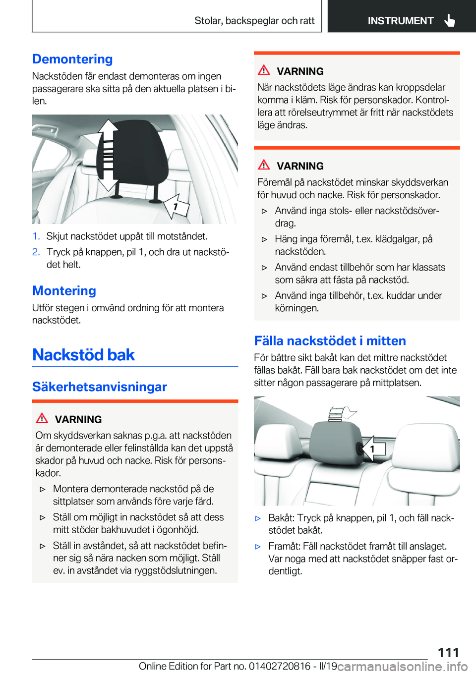 BMW X4 2019  InstruktionsbÖcker (in Swedish) �D�e�m�o�n�t�e�r�i�n�g�N�a�c�k�s�t�