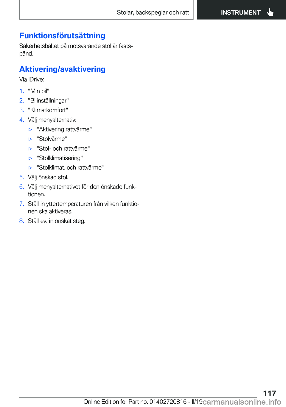 BMW X4 2019  InstruktionsbÖcker (in Swedish) �F�u�n�k�t�i�o�n�s�f�