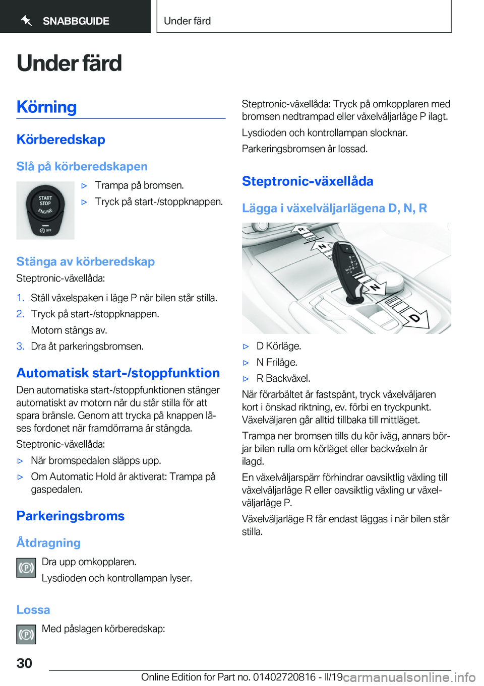 BMW X4 2019  InstruktionsbÖcker (in Swedish) �U�n�d�e�r��f�ä�r�d�K�